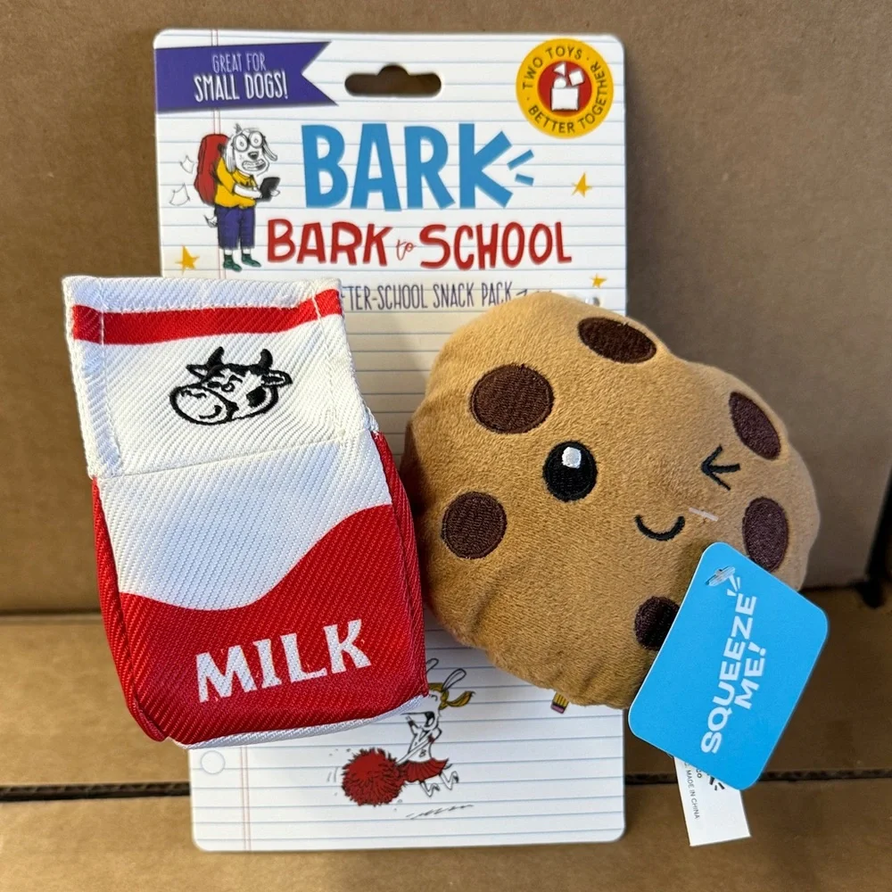 Bark Dog Toy - Red Milk Carton and Brown Cookie Toy Set